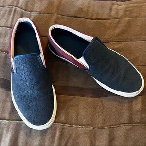 Vans Slip-Ons GREAT Condition Size 10.5 Men - 12.0 Women Navy Blue & Burgundy
